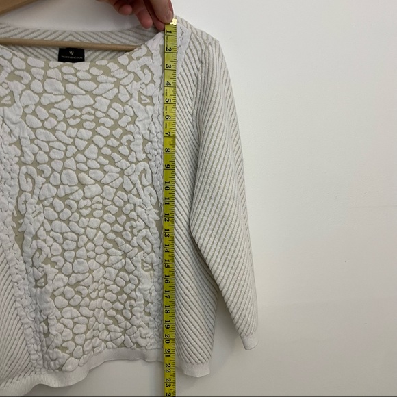 Worthington | Cream Geometric Animal Print Brocade Cotton Long Sleeve Crew - Picture 8 of 9